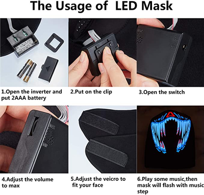 Đèn LED âm nhạc Mặt nạ điều khiển bằng giọng nói Phát sáng phát sáng vào ban đêm