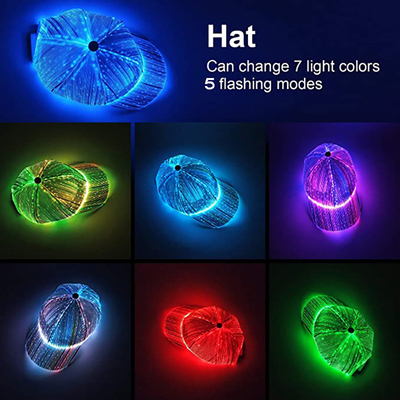 Mũ bóng chày bằng sợi quang LED phát sáng USB có thể sạc lại 7 đèn phát sáng