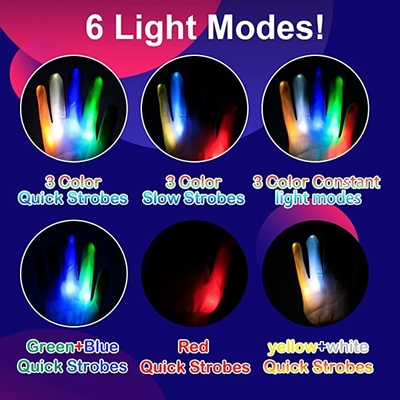 Găng tay ánh sáng LED trắng cho trẻ em Người lớn 5 màu 6 chế độ ánh sáng